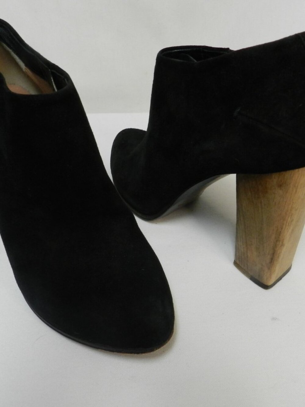 Costume National Suede black Wood heel ankle boots booties Italy Size Sz 37 US 7